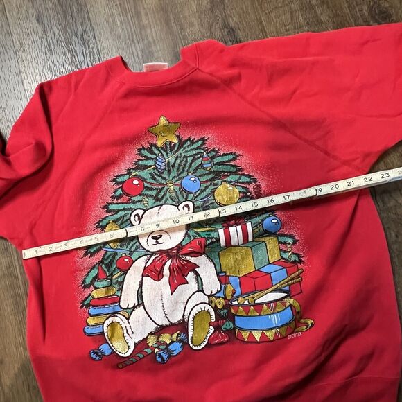 Vtg 1980s Teddy Bear Ugly Christmas Sweater Contest Winner L Tree Red Toys USA - Picture 6 of 6